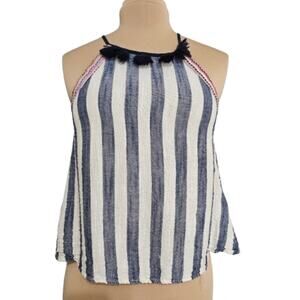 THML Crop Top Boho Racerback Embroidered Aztec Pom Pom Neckline Small Southwest